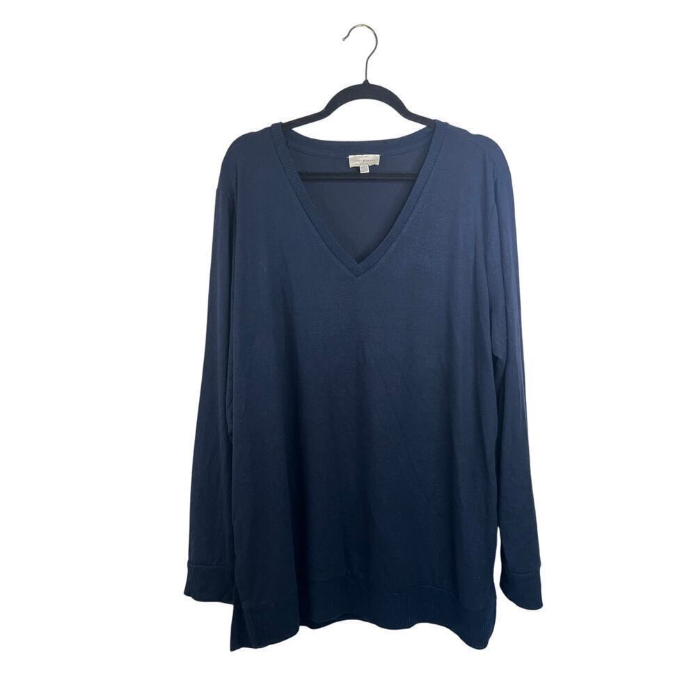 Lucky Brand Womens Blue V-neck Long Sleeve Sweater Size XXL